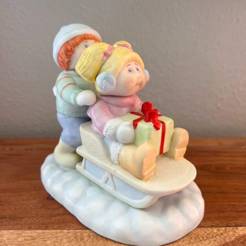 Cabbage Patch Kids Holiday Sleigh Ride Porcelain Figurine by Xavier Roberts 1984